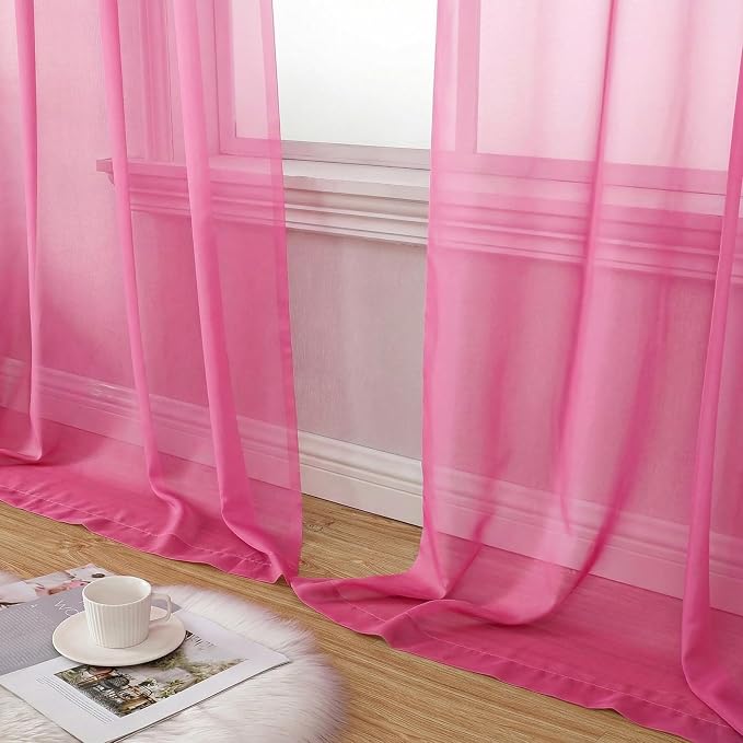 Aiyufeng Hot Pink Sheer Curtains 84 Inches Long 2 Panels Set - Image 6