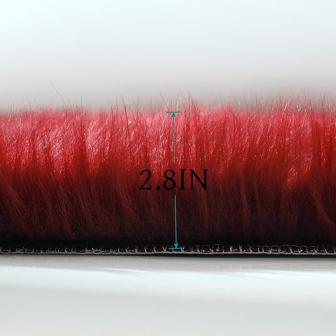 linmopm Faux Fur Rug Sheepskin Shag Fluffy Fuzzy Red 3x3 ft Rugs - Image 4
