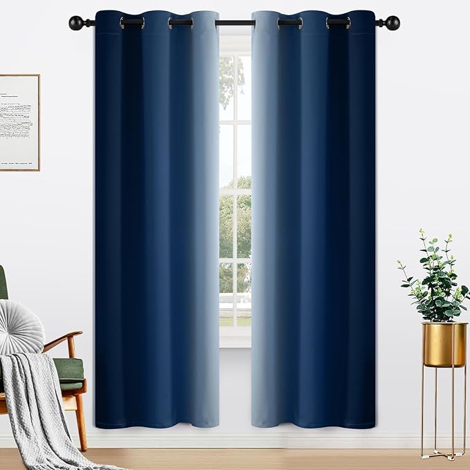 Yakamok Blue and Greyish White Ombre Curtains, Room Darkening Gradient Color by Yakamok