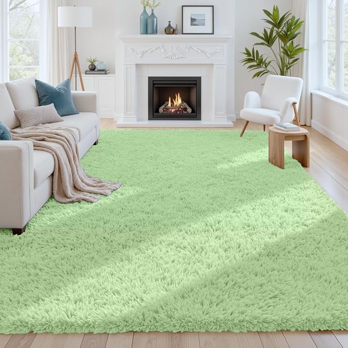 8x10 Area Rugs for Living Room Rug: Soft Fluffy Shag Mint Green Rugs for Bedroom by CarpetAddColortoYourLife