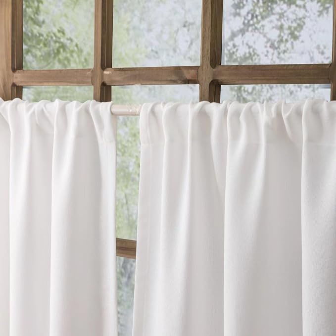 Faux Linen Kitchen Curtains 36 Inch Length Cafe Curtain Tiers - Image 3