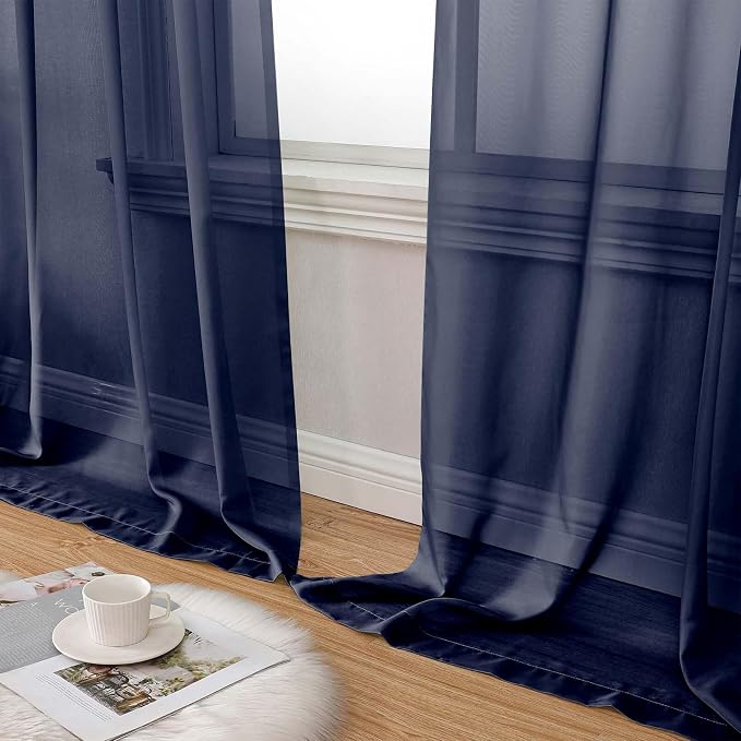 Navy Blue Sheer Curtains 84 Inches Long 2 Panels, Soft Airy Light Filtering - Image 8
