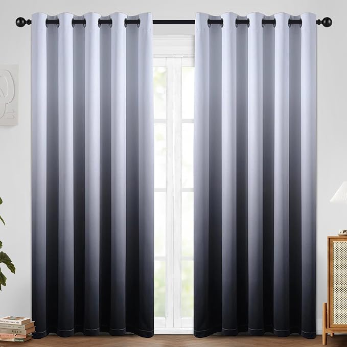 SimpleHome Gradient Color Ombre Room Darkening Curtains Blackout Black Thermal by SimpleHome