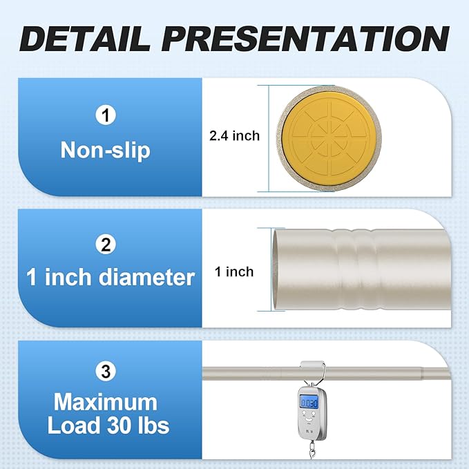 CorkLatta Brushed Shower Curtain Rod 31 to 104 Inch, 1 Inch Diameter Adjustable - Image 3