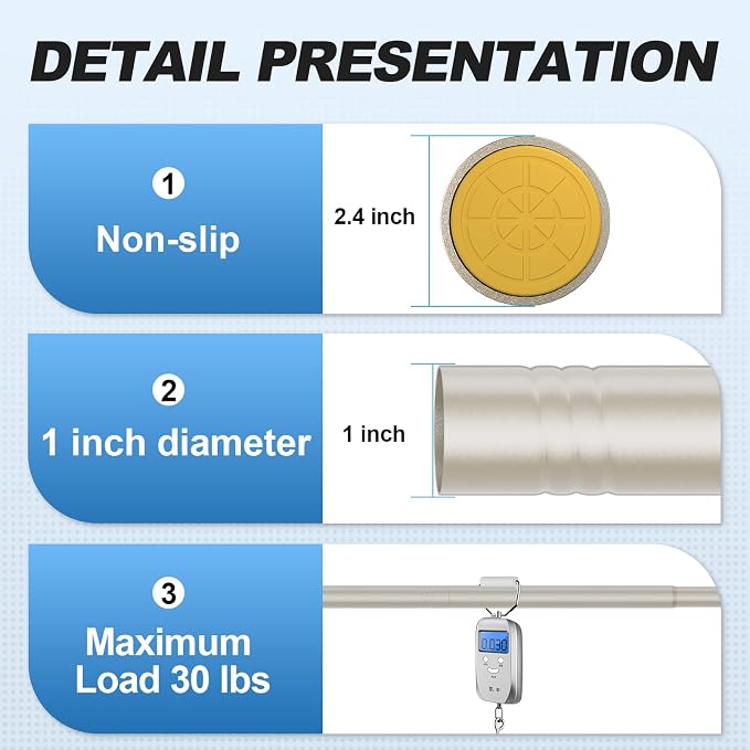 CorkLatta Brushed Nickel Shower Curtain Rod 31 to 68 Inch, 1 Inch Diameter - Image 3