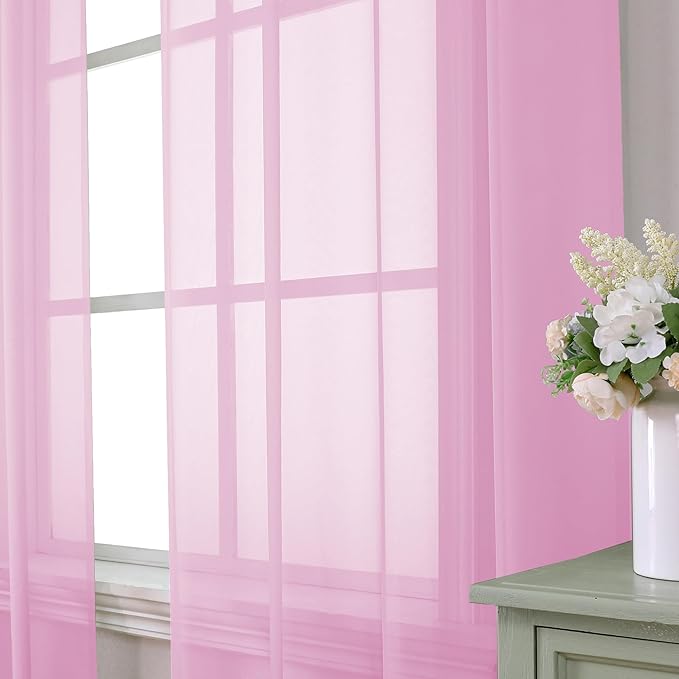 Aiyufeng Light Pink Sheer Curtains 84 Inches Long 2 Panels Set, Semi - Image 2