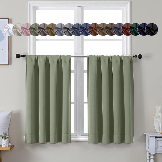 Simplebrand Ava Sage Green Short 36 Inches Blackout Curtain 2 Panels Set by Simplebrand