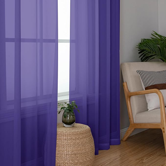 OWENIE Purple Sheer Curtains, Sheer Curtains 84 inch Length 2 Panels Set - Image 4