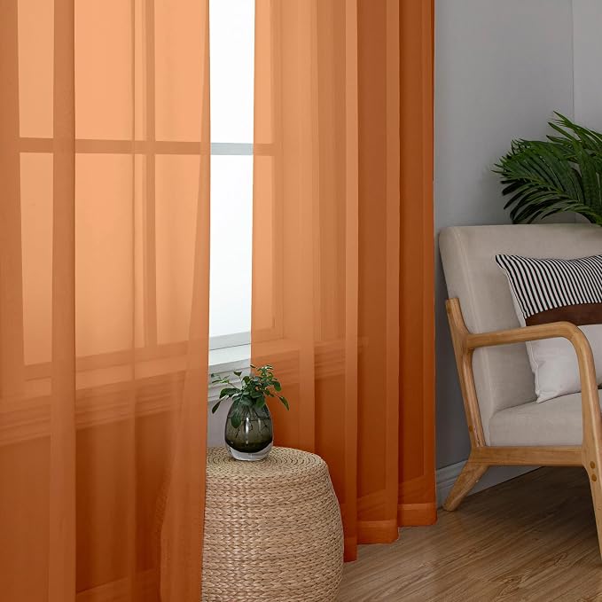 Aiyufeng Orange Sheer Curtains 72 Inch Length 2 Panels Set, Light Filtering - Image 5