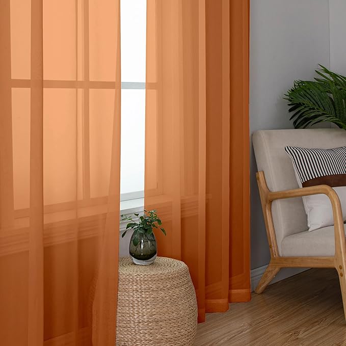 Aiyufeng Orange Sheer Curtains 84 Inches Long 2 Panels Set, Light Filtering - Image 4