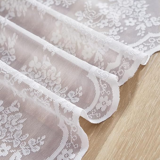 YJ YANJUN Vintage Lace Curtains 30 Inch Length Pair Short White Sheer Kitchen - Image 4