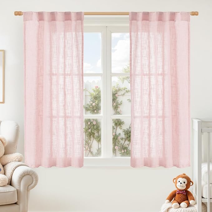 LAMIT 54 Inch Semi Sheer Window Linen Curtains, Light Filtering Panels Back Tab by LAMIT