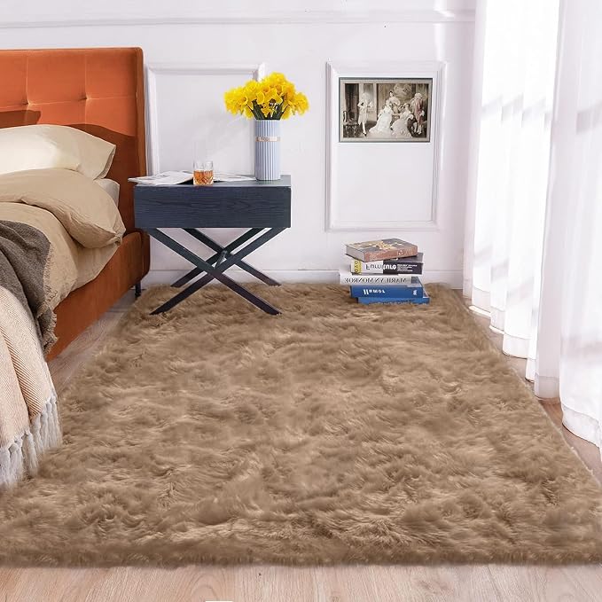 ORINOVA Beige 5x7 Area Rug Washable Shaggy Faux Sheepskin Fluffy Fur Rug by ORINOVA