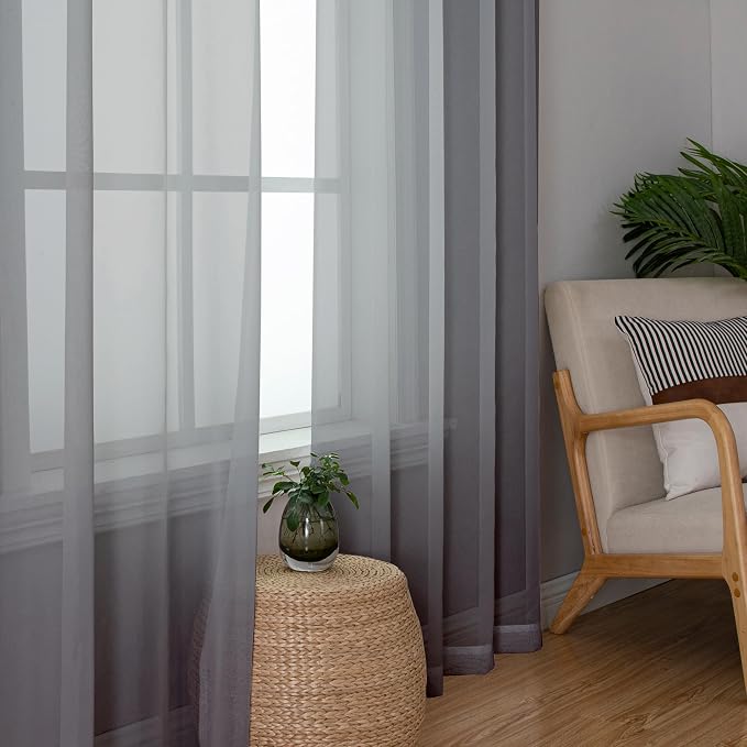Lecloud Charcoal Grey Sheer Curtains 78 Inches Long 2 Panels, Light Filtering - Image 2