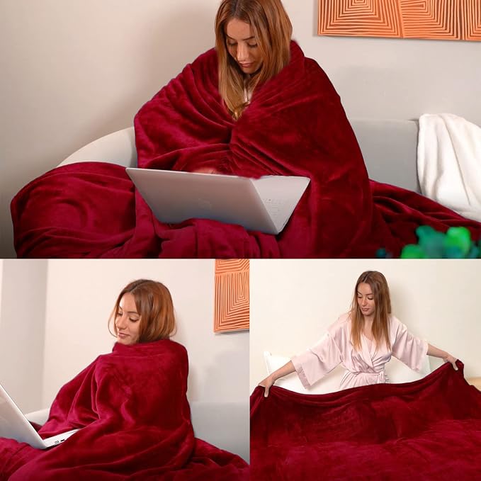 JIAHANNHA Fleece Blanket King Size Red 108 by 90 Inches Blankets - Image 2