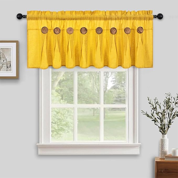 FRAMICS Farmhouse Valance Curtains, Boho Cotton Linen Kitchen Valance, Country - Image 3