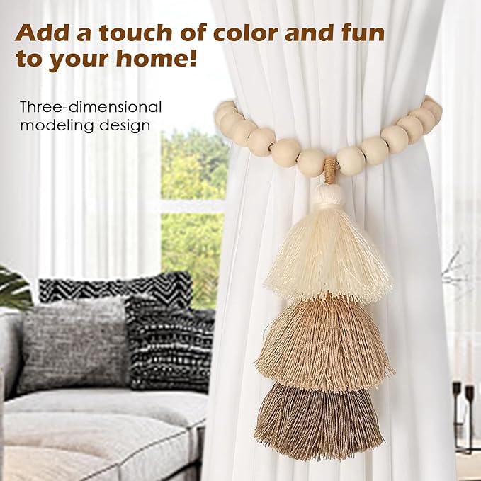 SRG Handmade Magnetic Wooden Bead Curtain Tiebacks 2 PCS | Simple Elegant - Image 6