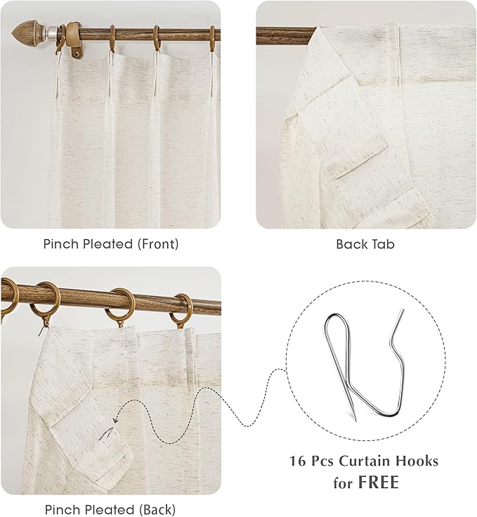 FMFUNCTEX Linen Sheer Pinch Pleated Curtains - Image 4