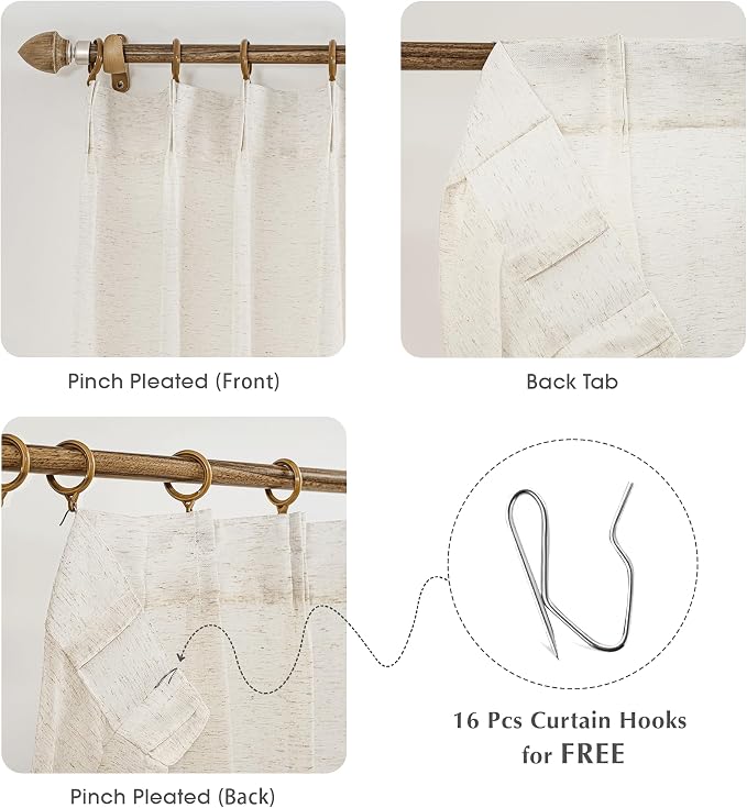FMFUNCTEX Linen Sheer Pinch Pleated Curtains - Image 4