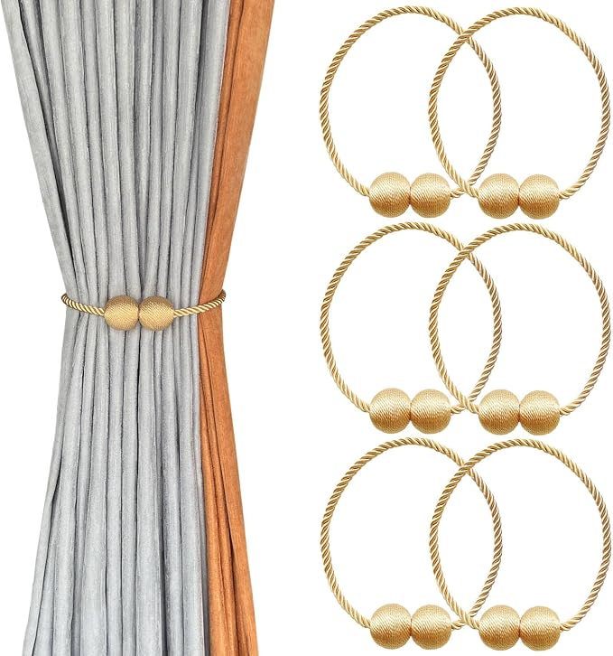Melaluxe 6 Pack Magnetic Curtain Tiebacks, Decorative Curtain Holdbacks by Melaluxe