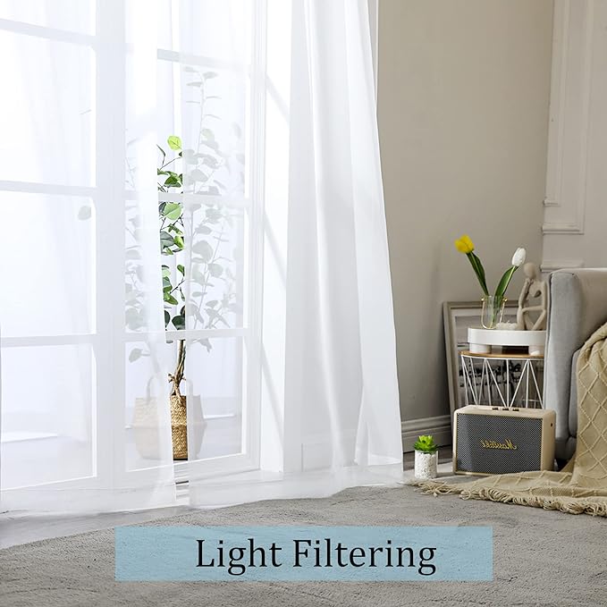 OWENIE Sheer White Curtains, Sheer Curtains 96 inches Long 2 Panels Set - Image 4