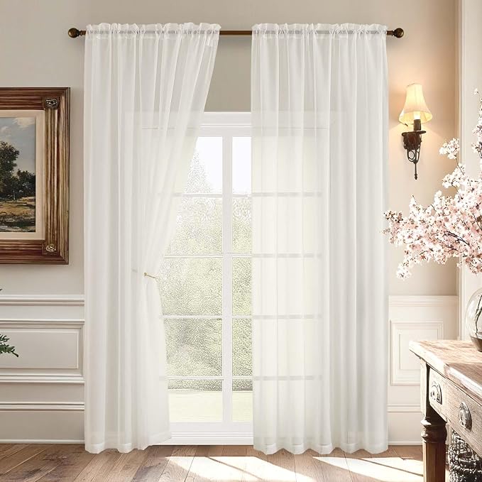 Aiyufeng 2 Pack: Basic Ivory Sheer Curtain Drapes by Aiyufeng