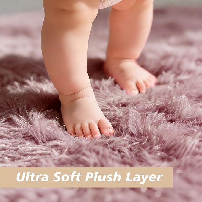 Shag Area Rug for Bedroom 5x8, Blush Fluffy Area Rugs for Living Room, Soft - Image 2