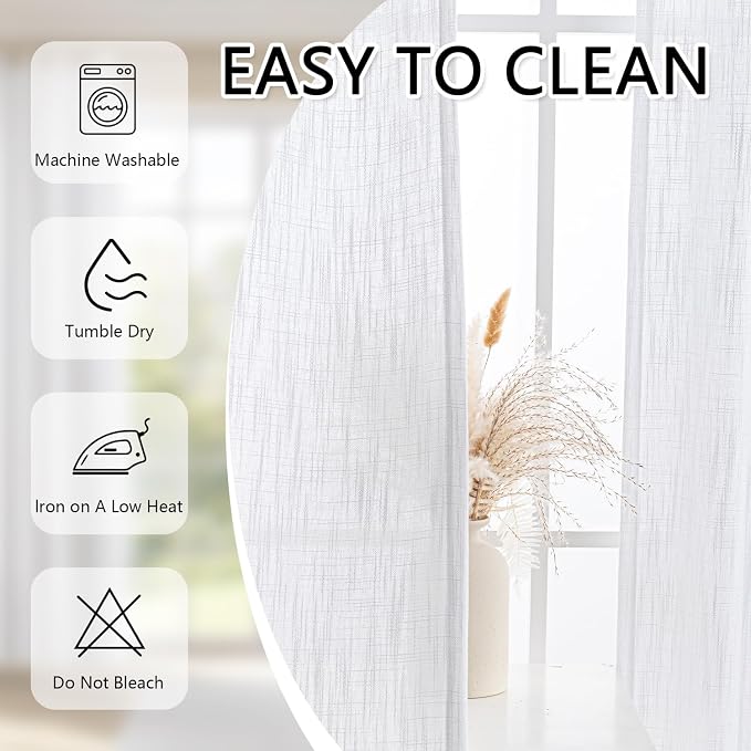 MYSKY HOME White Curtains 80 Inch Length 2 Panels Set, Semi Sheer Cotton Blend - Image 8