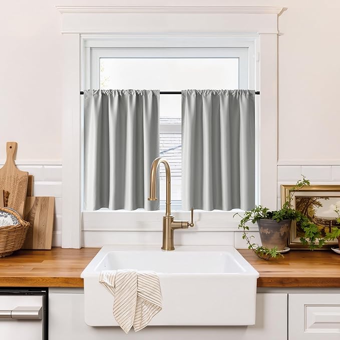 RYB HOME 100% Blackout Bathroom Curtains Over Sink 30 inches Long, Heat & UV by RYBHOME