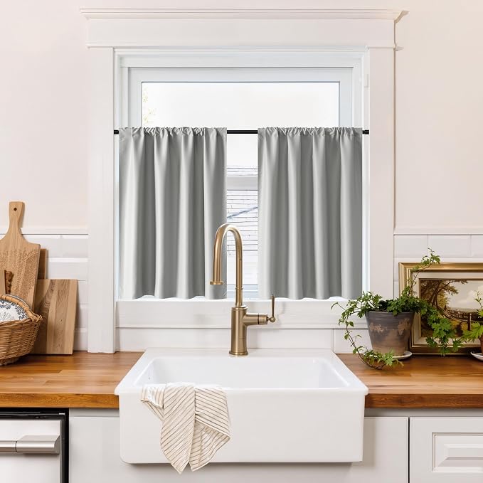 RYB HOME 100% Blackout Basement Curtains 30 inches Long, Heat & UV Blocking by RYBHOME