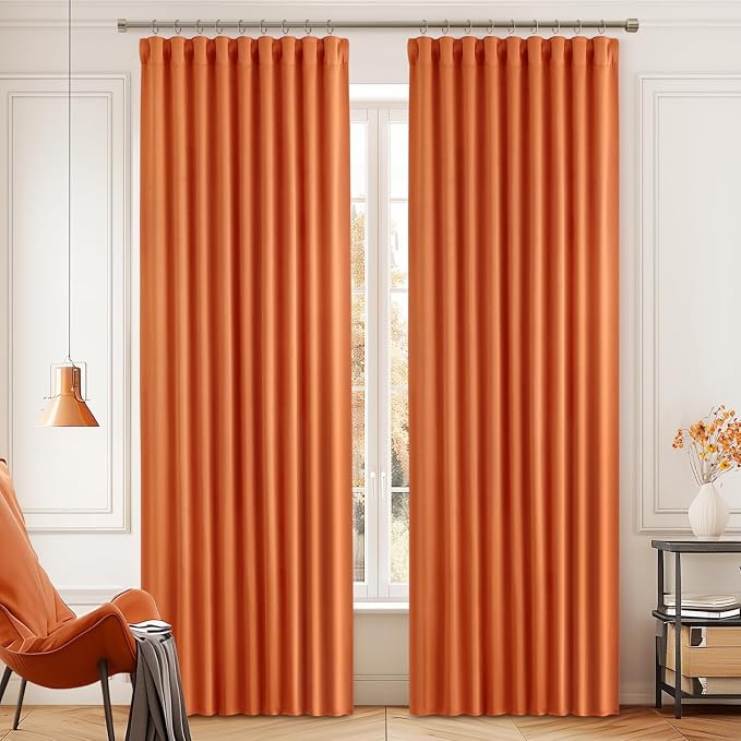 MIULEE Orange Back Tab Blackout Curtains 90 Inch Long 2 Panels Set - Image 9