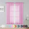Simplebrand Pink Sheer Curtains 63 Inch Length 2 Panels, Rod Pocket Solid Color by Simplebrand