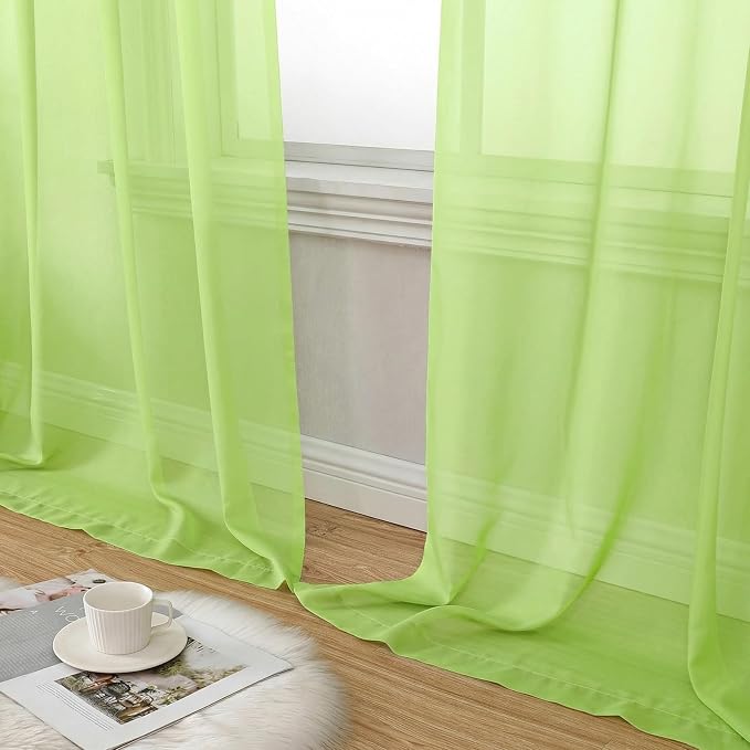 Aiyufeng Lime Sheer Curtains 84 Inches Long 2 Panels Set - Image 2