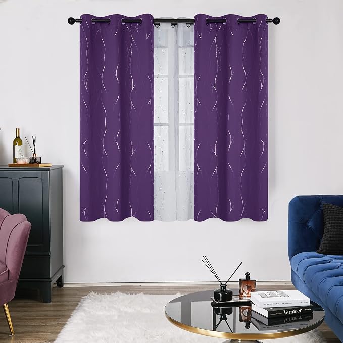 Deconovo Short Purple Curtains, 38 x 45 Inches Long, Thermal Insulated Panel - Image 2