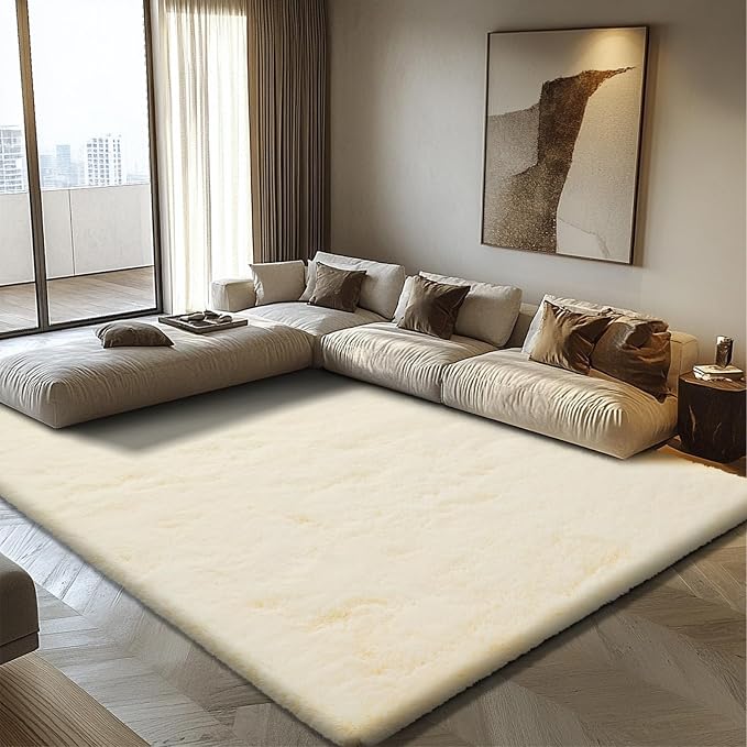 Shag Area Rug for Bedroom 3x5, Ivory Fluffy Area Rugs for Living Room, Soft - Image 7
