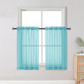OWENIE Short Aqua Sheer Curtains 36 Inch Length 2 Panels Set, Kitchen Tiers by OWENIE