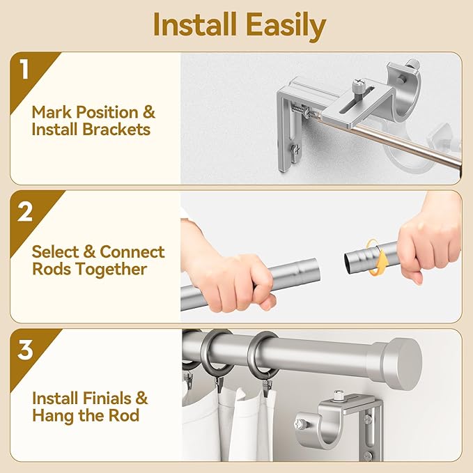 YaFex Curtain Rods 32-118 Inch, Heavy Duty 1 Inch Adjustable Curtain Rod - Image 7