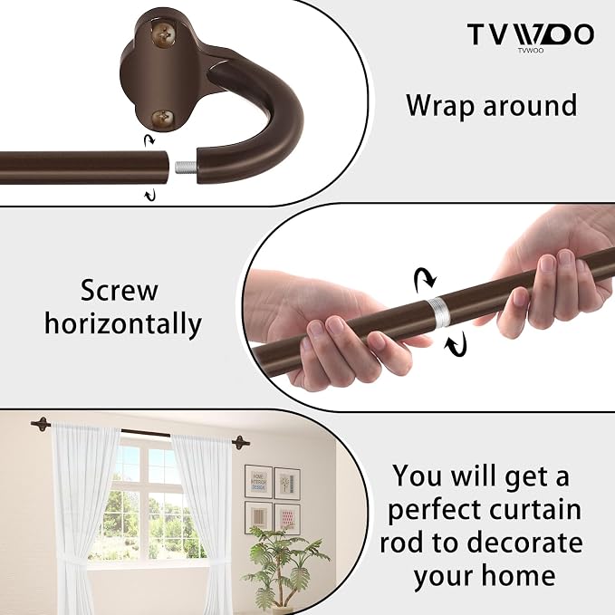 TVWOO Bronze Wrap Around Curtain Rods:5/8Inch Blackout Adjustable Window - Image 8