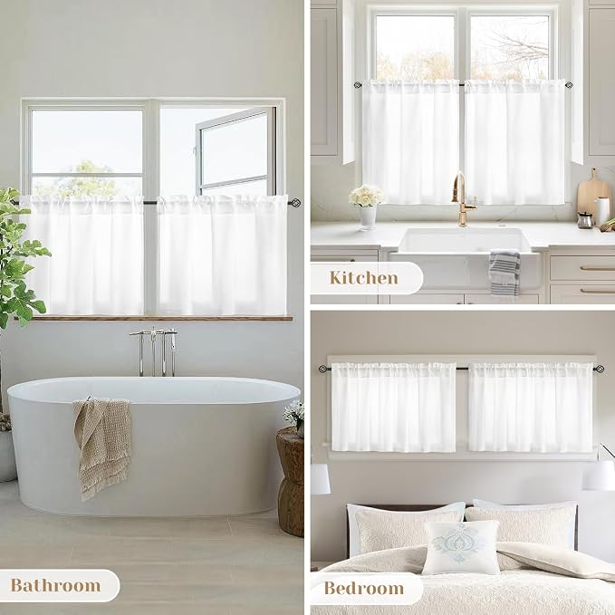 HOMEIDEAS Non-See-Through White Privacy Sheer Kitchen Curtains, 30 X 36 Inches - Image 8