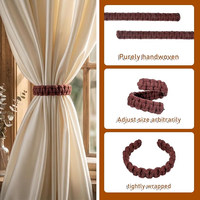 Ptwola 4 Pack Braided Curtain Tiebacks Boho Elegant Rustic Curtain Holdbacks - Image 3