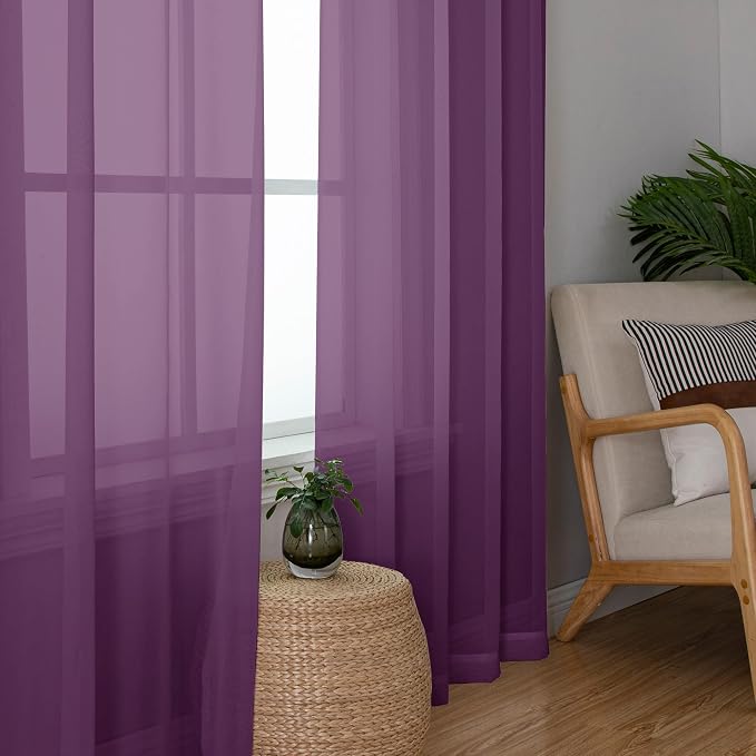 OWENIE Plum Sheer Curtains 63 Inches Long 2 Panels Set, Light Filtering Voile - Image 2