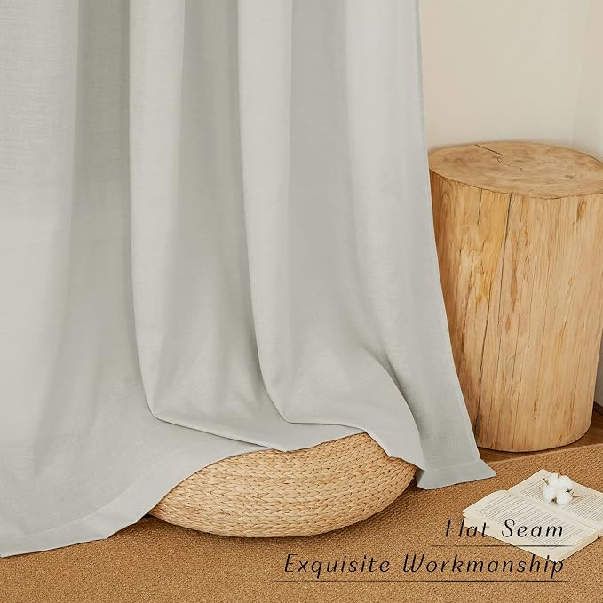 NICETOWN Linen Gray Curtains for Windows, Grommet Top Thick Flax Semi Sheer - Image 7