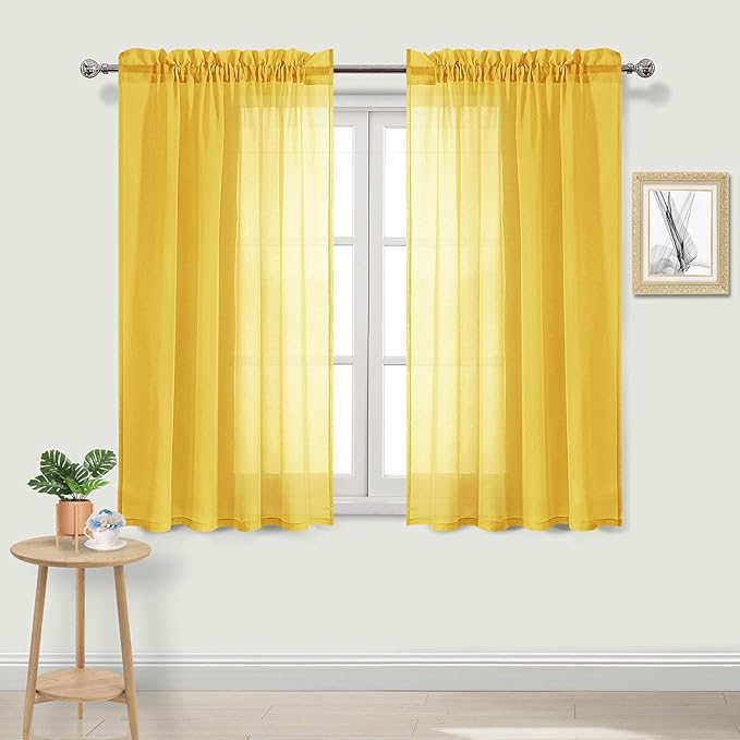 DWCN Yellow Sheer Curtains Semi Transparent Voile Rod Pocket Curtains by DWCN