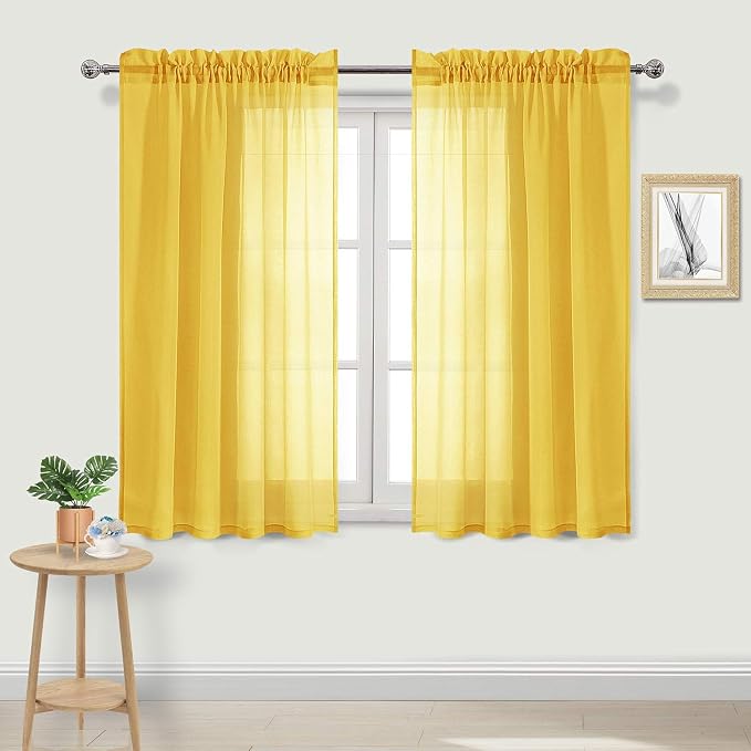 DWCN Yellow Sheer Curtains Semi Transparent Voile Rod Pocket Curtains by DWCN