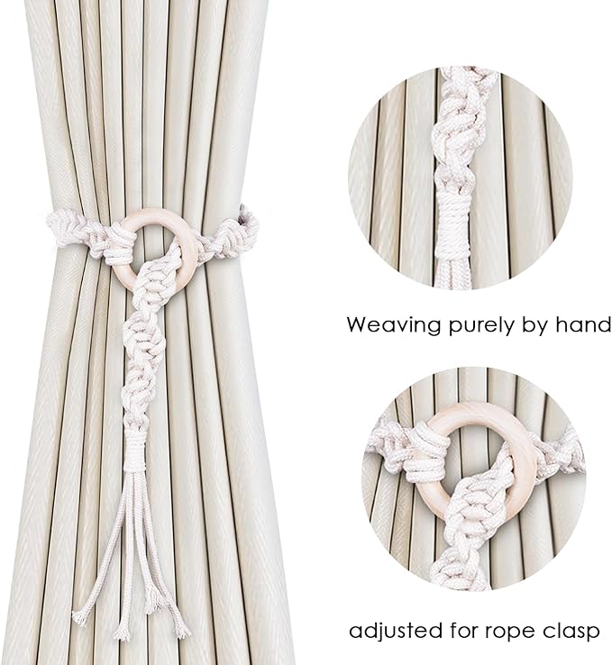 SRG Handmade Boho Curtain Tiebacks Hand Knitting Cotton Curtain Holdbacks - Image 3