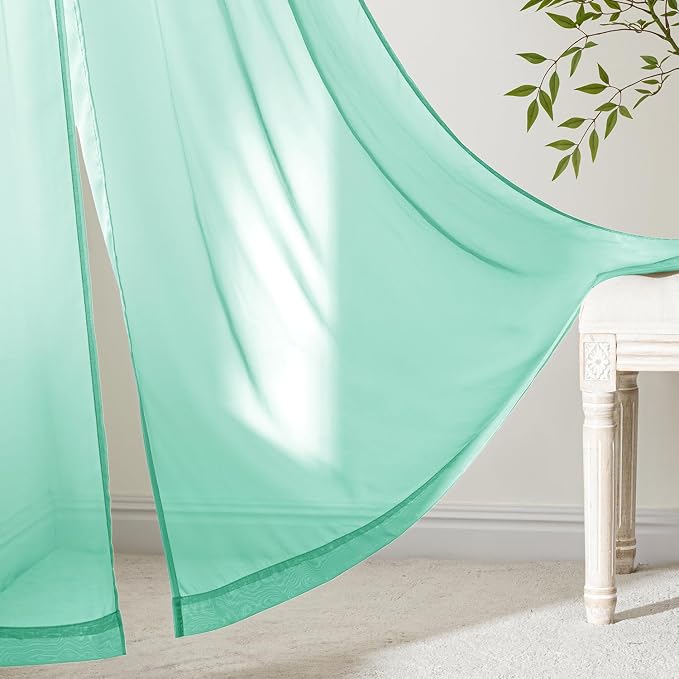 MIULEE Aqua Sheer Curtains 96 Inches Long, 4 Panels Set, Light Filtering Rod - Image 6