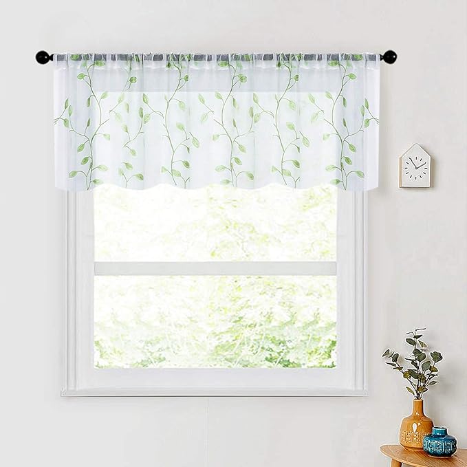 MRTREES Sheer Valance Curtain 54 x 16 inch Leaves Embroidered Sheer Christmas by MRTREES