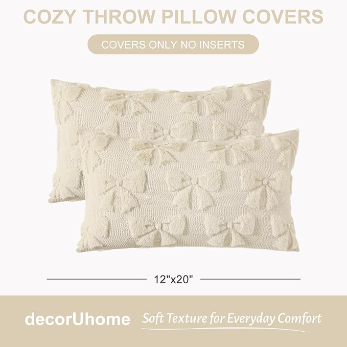decorUhome Beige Bow Pillow Covers Set of 2 Coquette Aesthetic Cute Preppy - Image 7