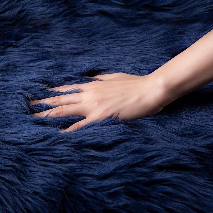 Ashler Faux Fur Rug, Dark Blue Area Rugs, Fluffy Sheepskin Fur Rug, Fuzzy Ultra - Image 4