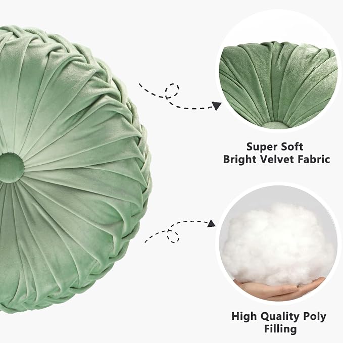 HIG Set of 2 Decorative Round Pleated Throw Pillows, Classy Accent Pumpkin - Image 2